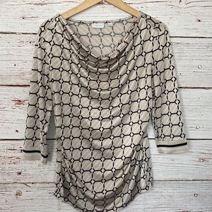 Womens New York and Company Tan Black Ruched Top Large